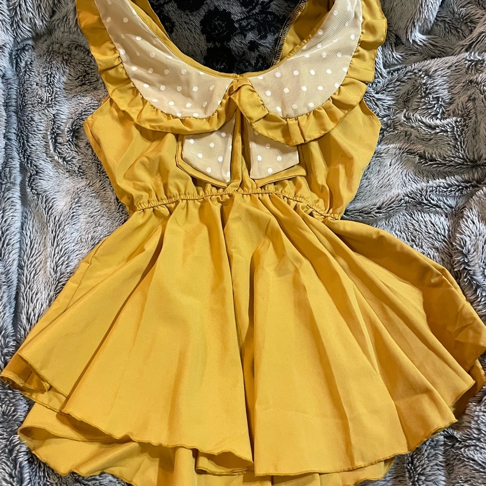 Yellow Top with Polka Dot Collar